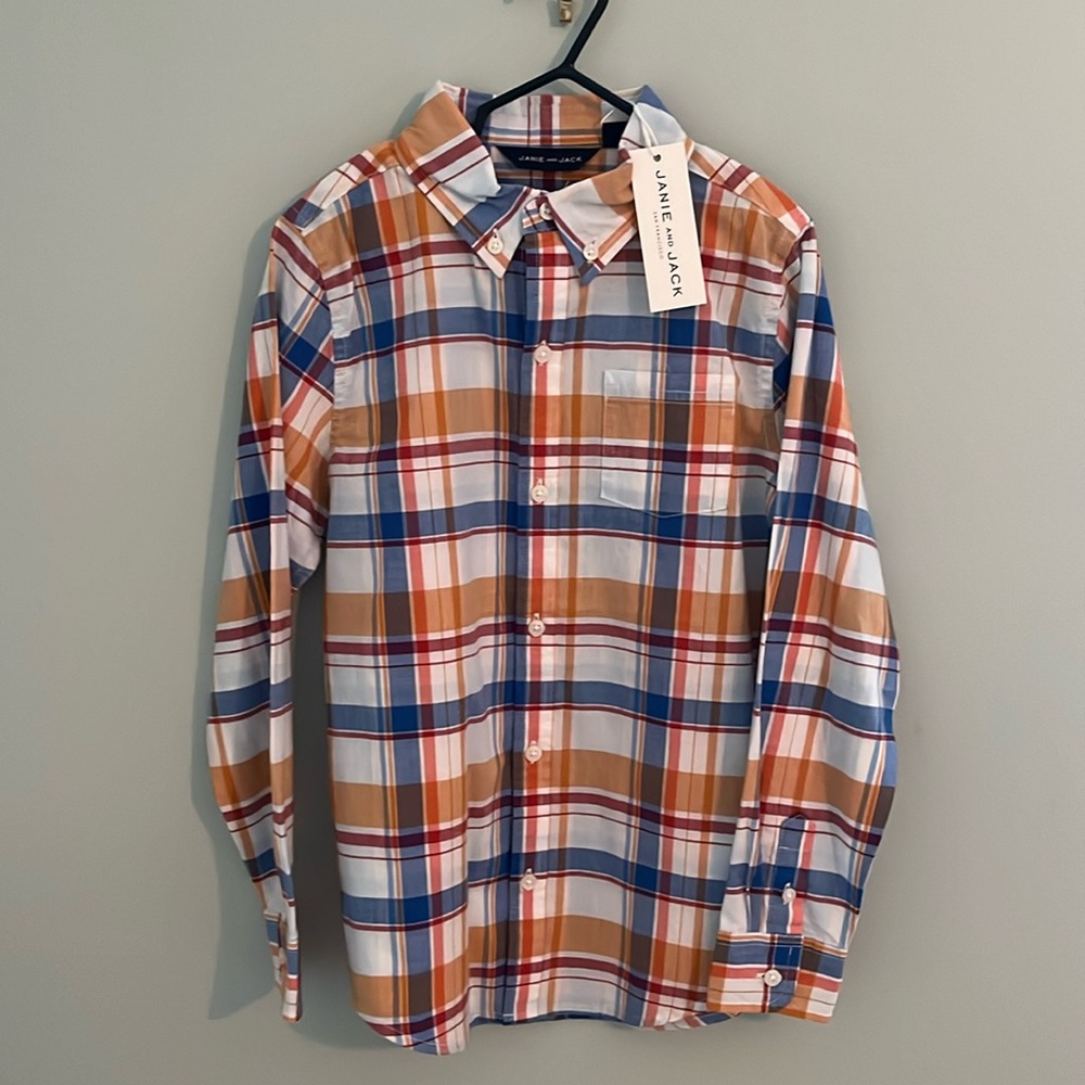 💕HP 2/10💕NWT! Janie & Jack button up shirt white, blue, gold and red plaid